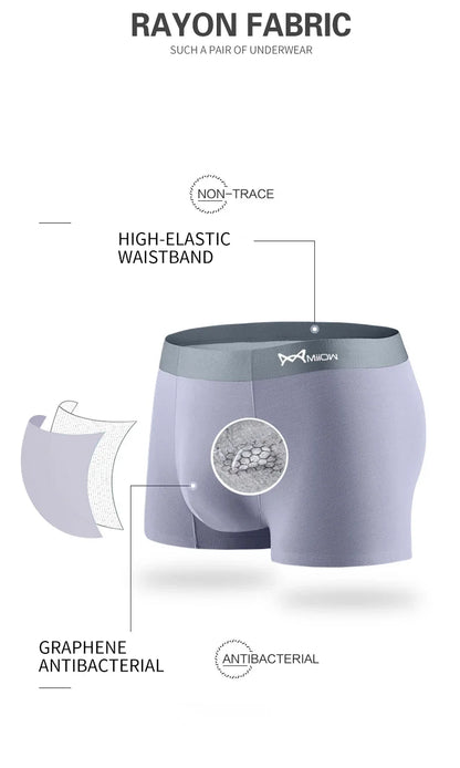 MiiOW Men's Modal Underwear - 3Pcs Graphene Antibacterial Boxer with Seamless Cuffs