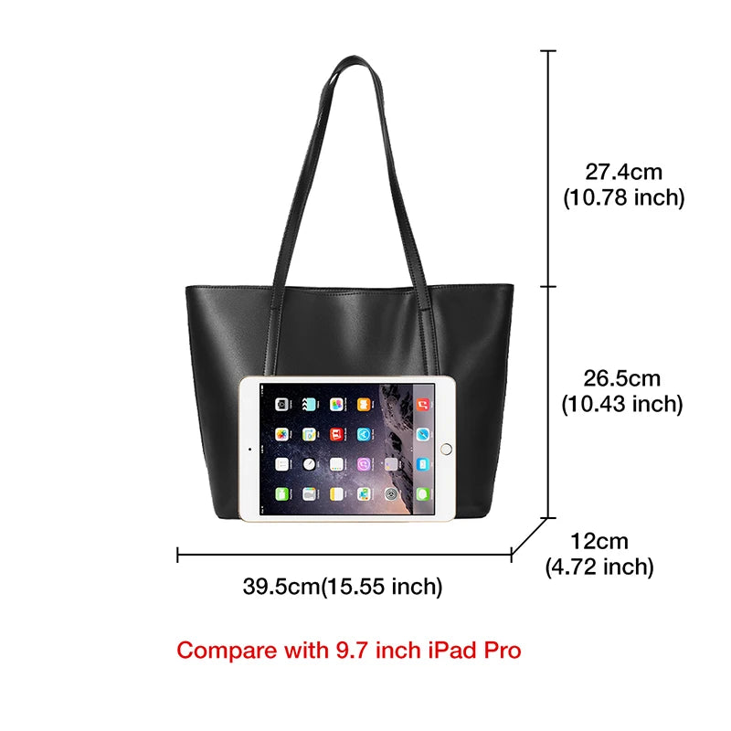 FOXER Split Leather Shoulder Bag for Women Simple Large Capacity Tote Lady Classic Black Handbag Gift for Wife, Lover