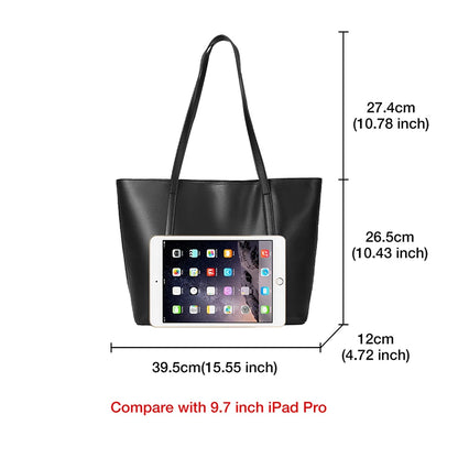 FOXER Split Leather Shoulder Bag for Women Simple Large Capacity Tote Lady Classic Black Handbag Gift for Wife, Lover