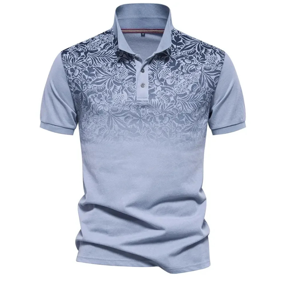 Gradient Printed Cotton Blend Polo Shirts - ShopHub