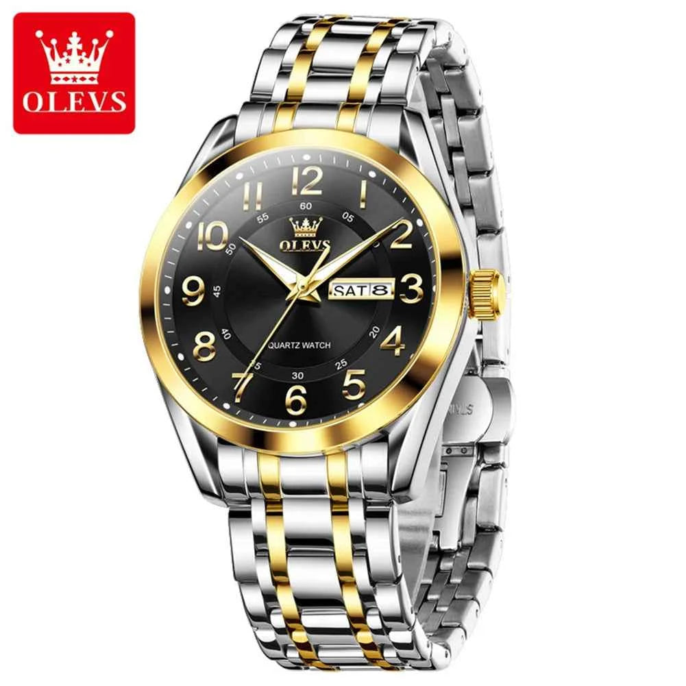 OLEVS 3666 Men's Watch - Waterproof Luminous Dual Calendar Big Dial Quartz Watch with Original Roman Numerals