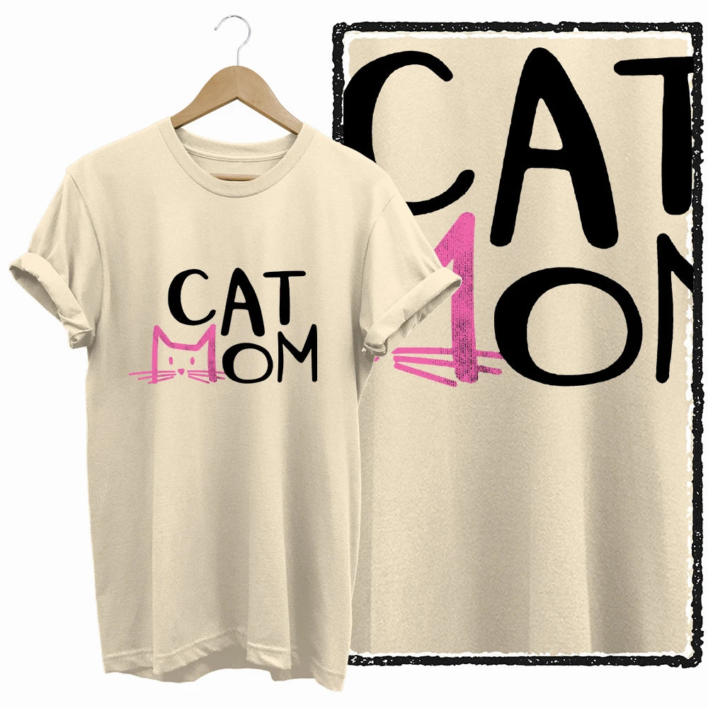 COOLMIND Beige Cat Graphic T-Shirt | Women's Relaxed Fit