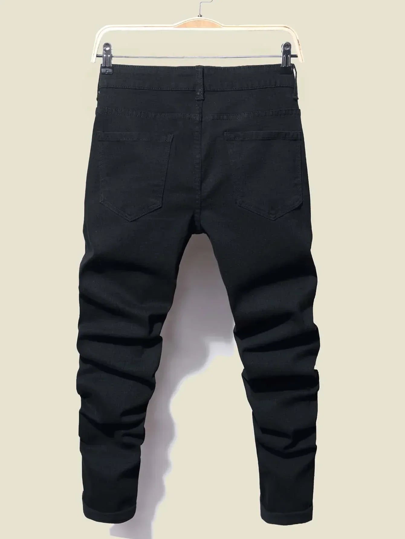 Men's Streetwear Retro Black Elastic Slim Fit Ripped Jeans - ShopHub