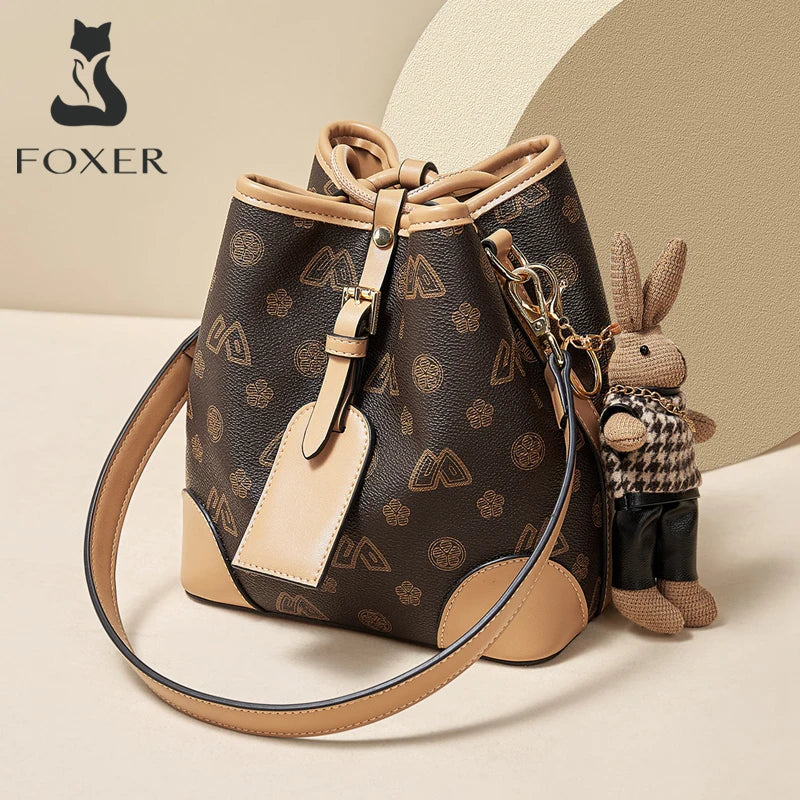 FOXER Women Fashion Crossbody Bag Bucket Shoulder Handbag Purse for Lady Gift for Wife Girlfriend