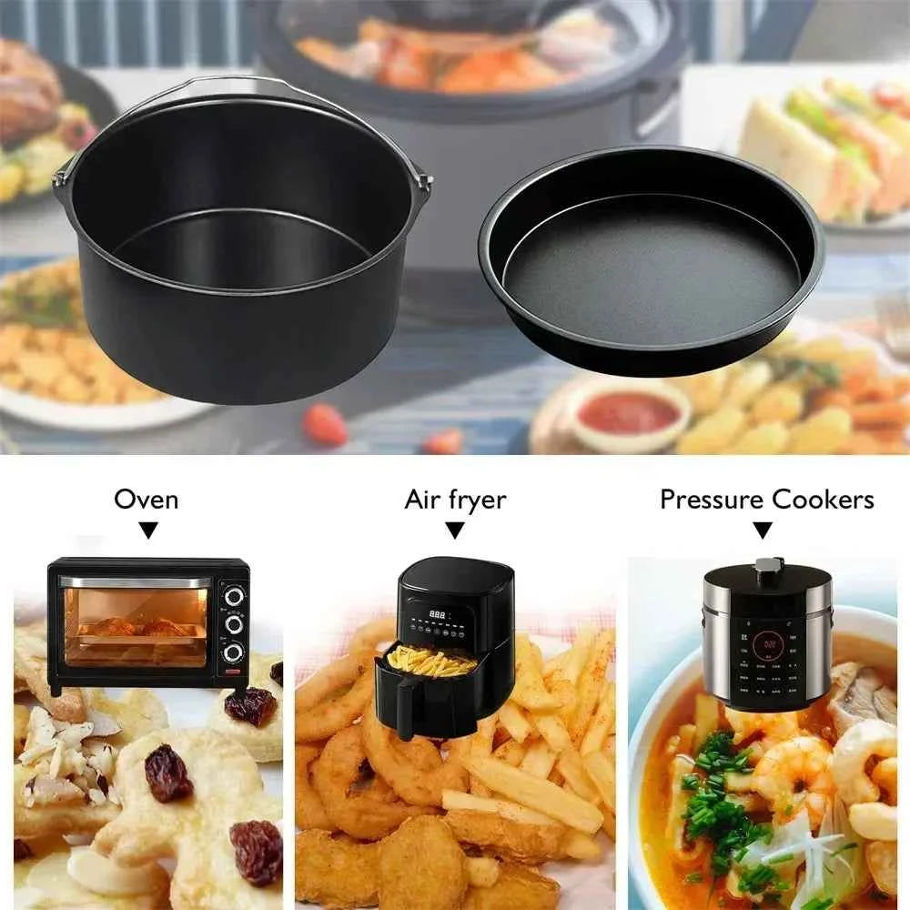 1pc Round Non-Stick Cake Mold 6/7/8 Inch, Baking Pan with Handles for Air Fryer & Oven, Pizza Bakeware Tray