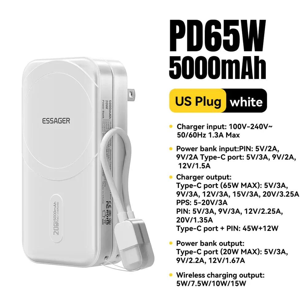 【NEW】Essager 3-in-1 Magnetic 65W GaN Charger and Wireless Power Bank - ShopHub