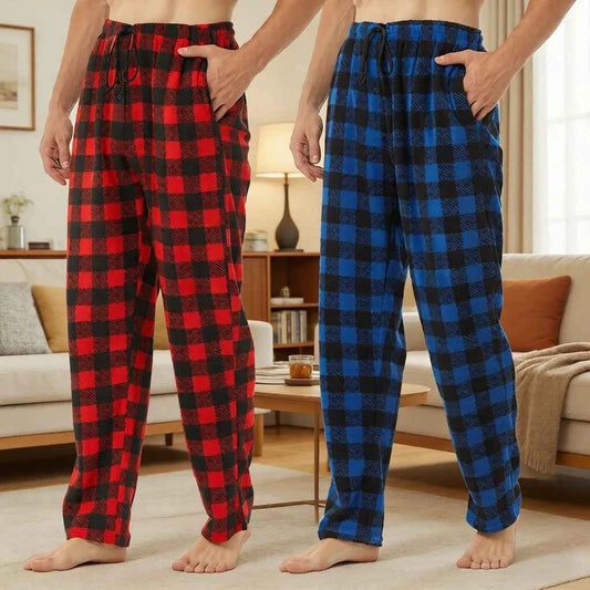 Ultimate Comfort: Men's Fleece Pajama Pants - 2 Pack Soft Plaid Lounge Bottoms