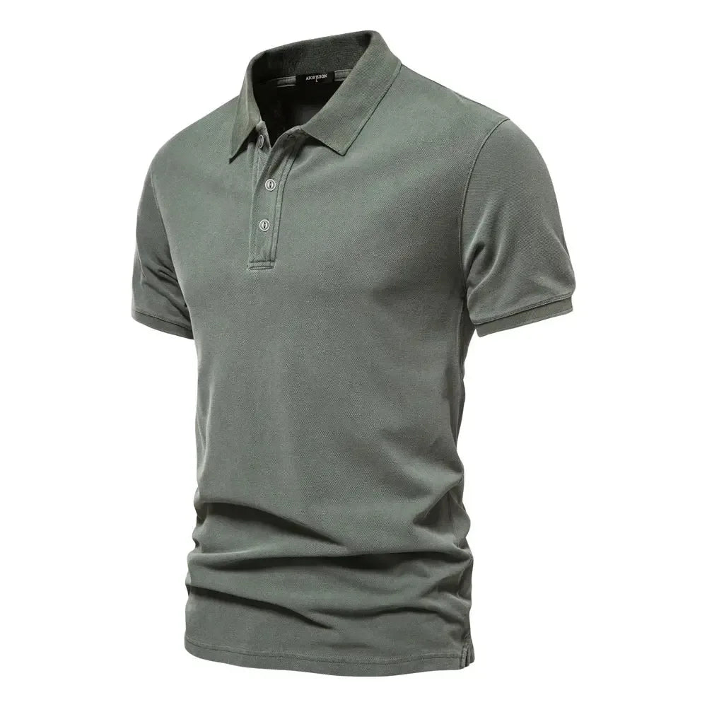 AIOPESON 100% Cotton Solid Colour Men's Polo Shirts - ShopHub