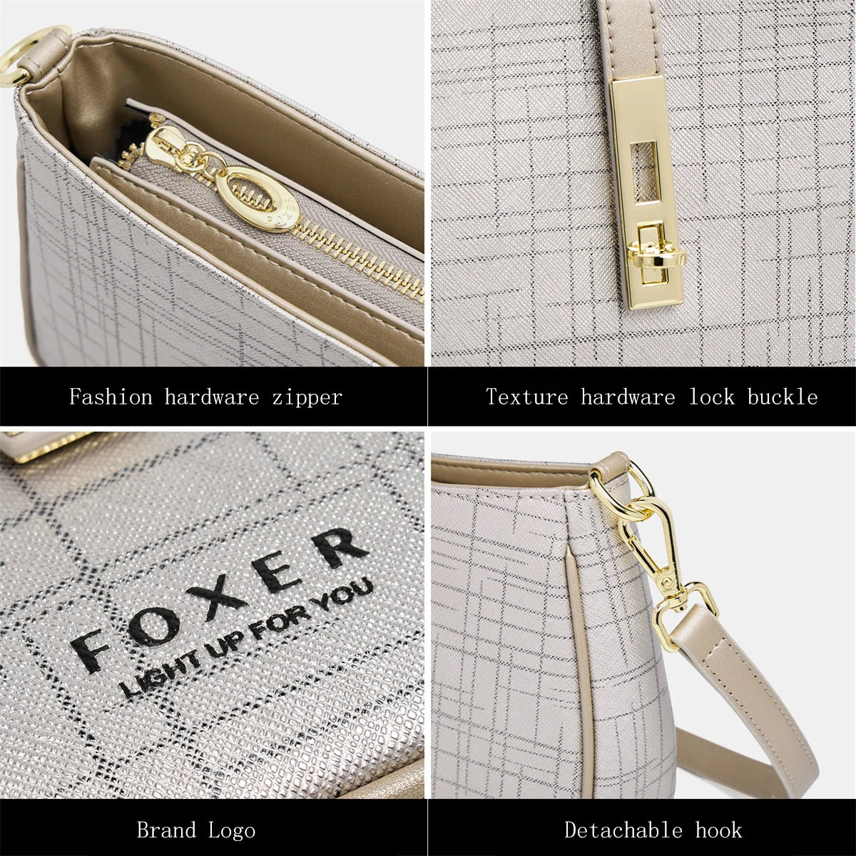FOXER Cowhide Leather Women Baguette Shoulder Bag Light Luxury Ladies Crossbody Bag Fashion Sling Purse for Daily Dating Use