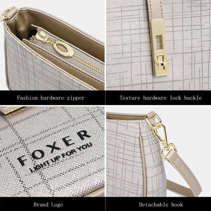 FOXER Cowhide Leather Women Baguette Shoulder Bag Light Luxury Ladies Crossbody Bag Fashion Sling Purse for Daily Dating Use