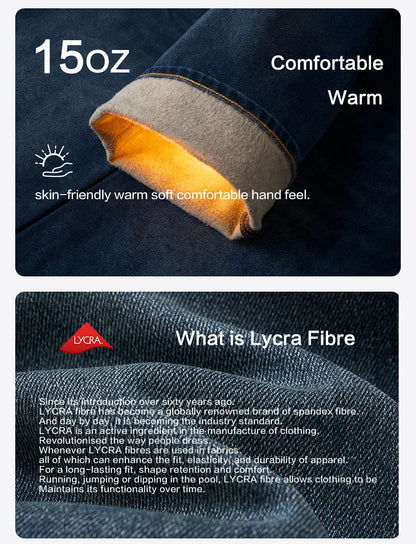 SIMWOOD 2026 Spring New 15oz Warm Micro Fleece Lining Jeans Men Loose Straight Plus Size Denim Trousers