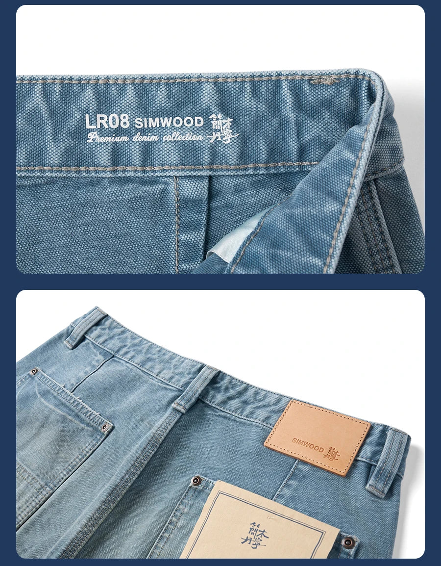SIMWOOD High Standard 2026 Autumn New Loose Relax 12oz Fabric Denim Logger Pants Men Outdoor Workerwear Paint Splatter Jeans