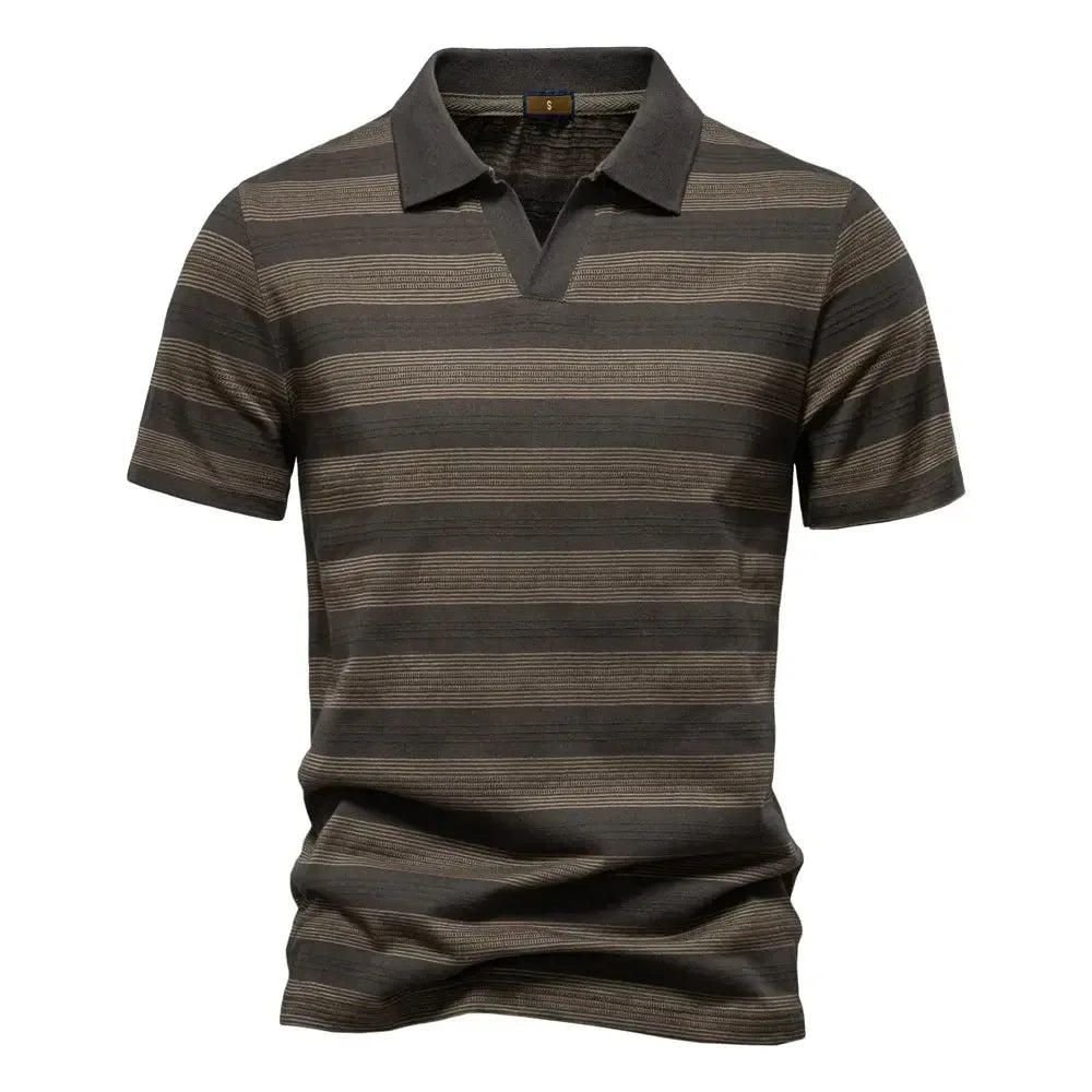 AIOPESON's Striped V Neck Cotton Polo Shirts - ShopHub