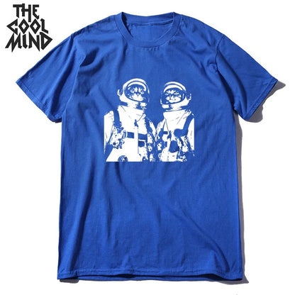 COOLMIND MO0167 Space Cat Graphic Cotton Tee