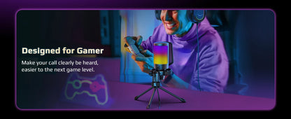 FIFINE USB gaming microphone with adjustable stand and cardioid pickup pattern for clear streaming and recording.