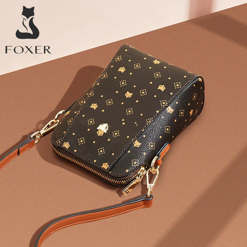 FOXER PVC Women's Cellphone Bag Fashion Signature Shoulder Bag 2026 New Lady Mini Crossbody Purse