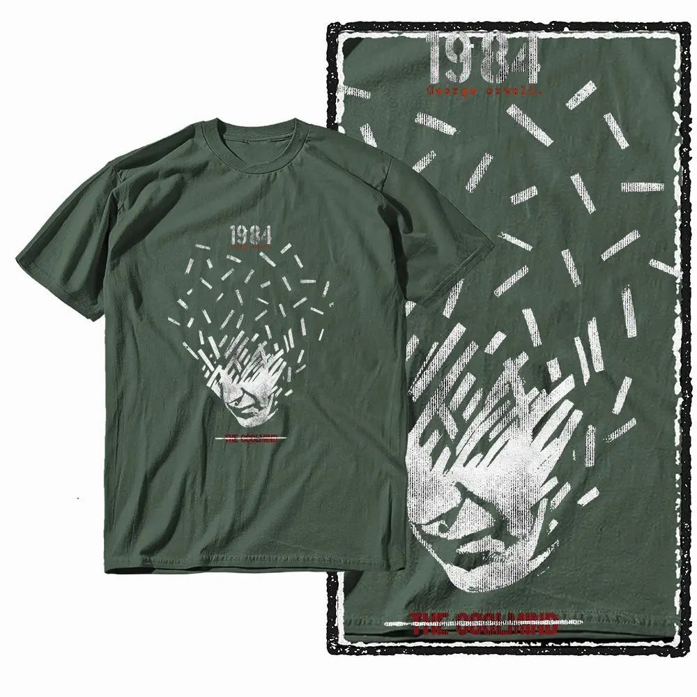 G01 Army Green Cotton Big Size 1984 Graphic Men T-shirt | Streetwear Cool Vintage O-neck Men's Tee Tshirt