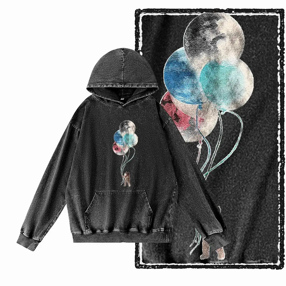 Orbit Runner Astronaut Acid-Washed Black Hoodie