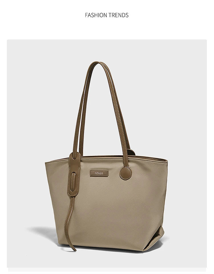 FOXER Women's Large Capacity Tote Bag Casual PU Leather Lady's Shoulder Bag Commute Travel Handbag All-match