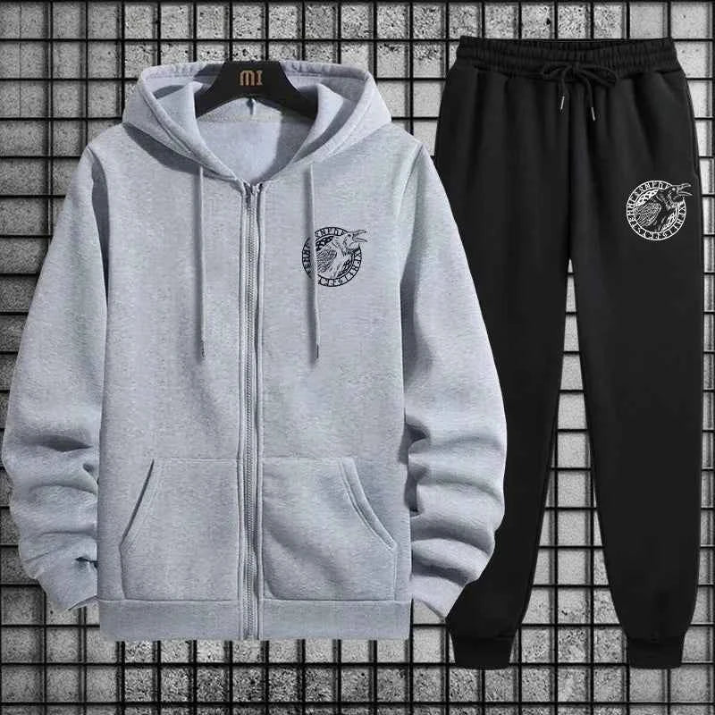 Mens Casual Tracksuit Set - 2 Piece Zipper Hoodie & Pants for Urban Streetwear