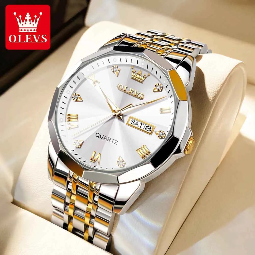 OLEVS 9970 Mens Watch with Original Mirror Quartz Movement, Waterproof, Luminous Dual Calendar - Perfect Mens Gifts Reloj