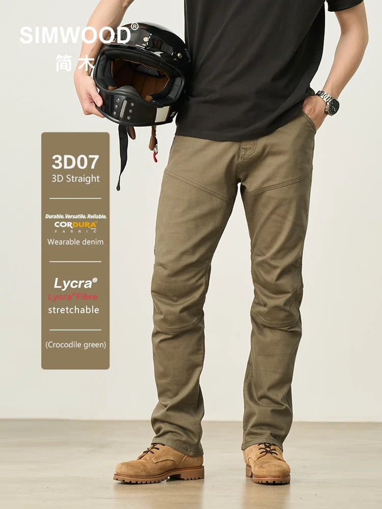 SIMWOOD 2026 Spring New Draping Motorcycle Riding Jeans Men 10oz Fashion Denim Trousers