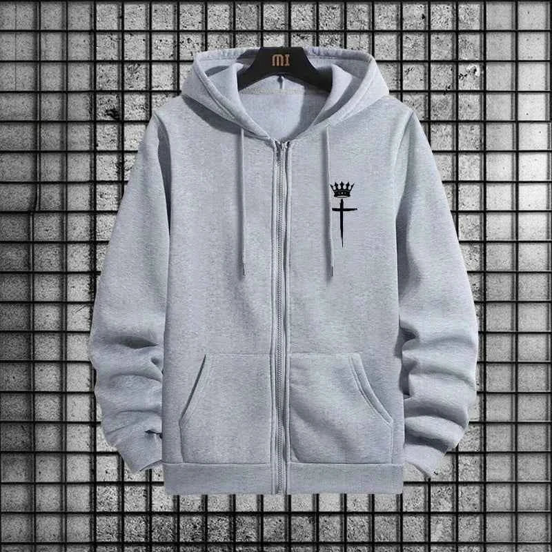Cross Crown Tracksuit for Men – 2 Piece Zipper Hoodie and Sweatpants Urban Streetwear for Autumn & Winter Casual Sportswear