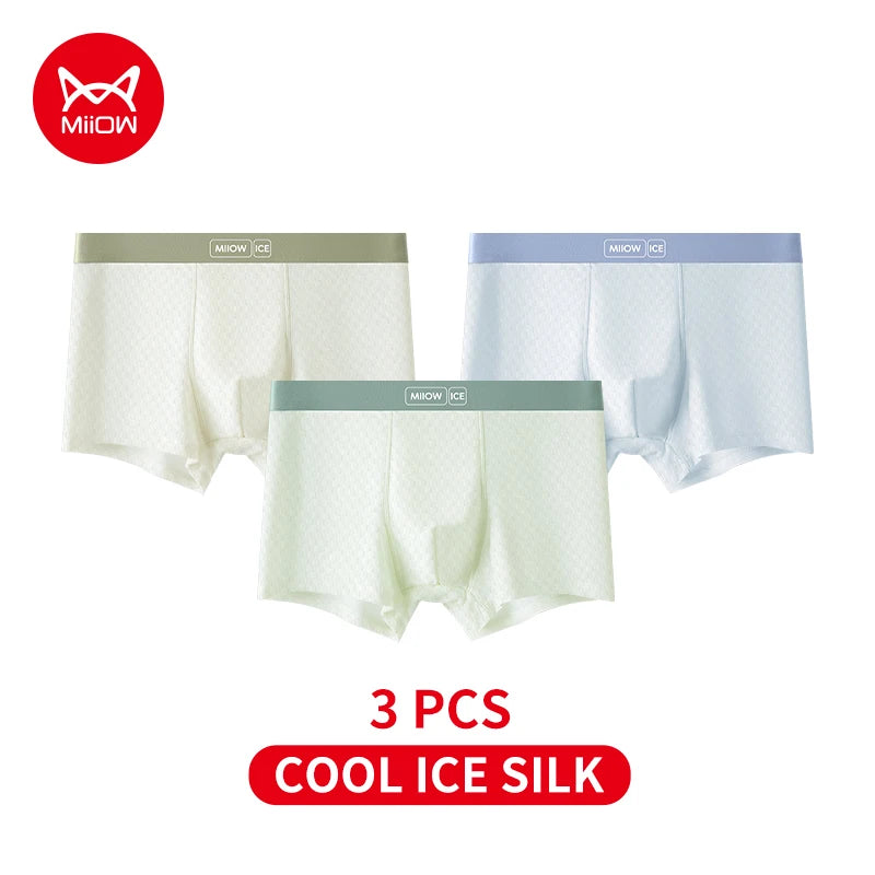 MiiOW Men's Breathable Silk Boxers - 3Pcs Ice Silk Underwear