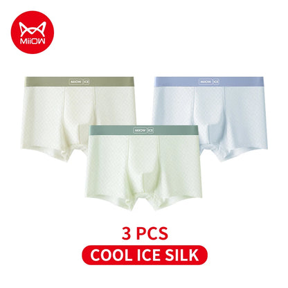 MiiOW Men's Breathable Silk Boxers - 3Pcs Ice Silk Underwear