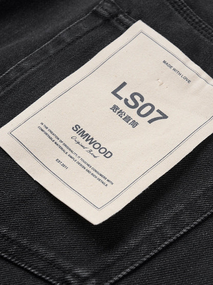 SIMWOOD 2026 Autumn New Loose Straight 13oz Elastic Fabric Jeans Men Washed Vintgae Basic Black Denim Trousers