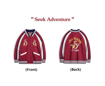 Maden Vintage Yokosuka Embroidered Jacket Men's Jacquard Knitted Cardigan Thickened Warm Zippered Baseball Coat for Fall Winter