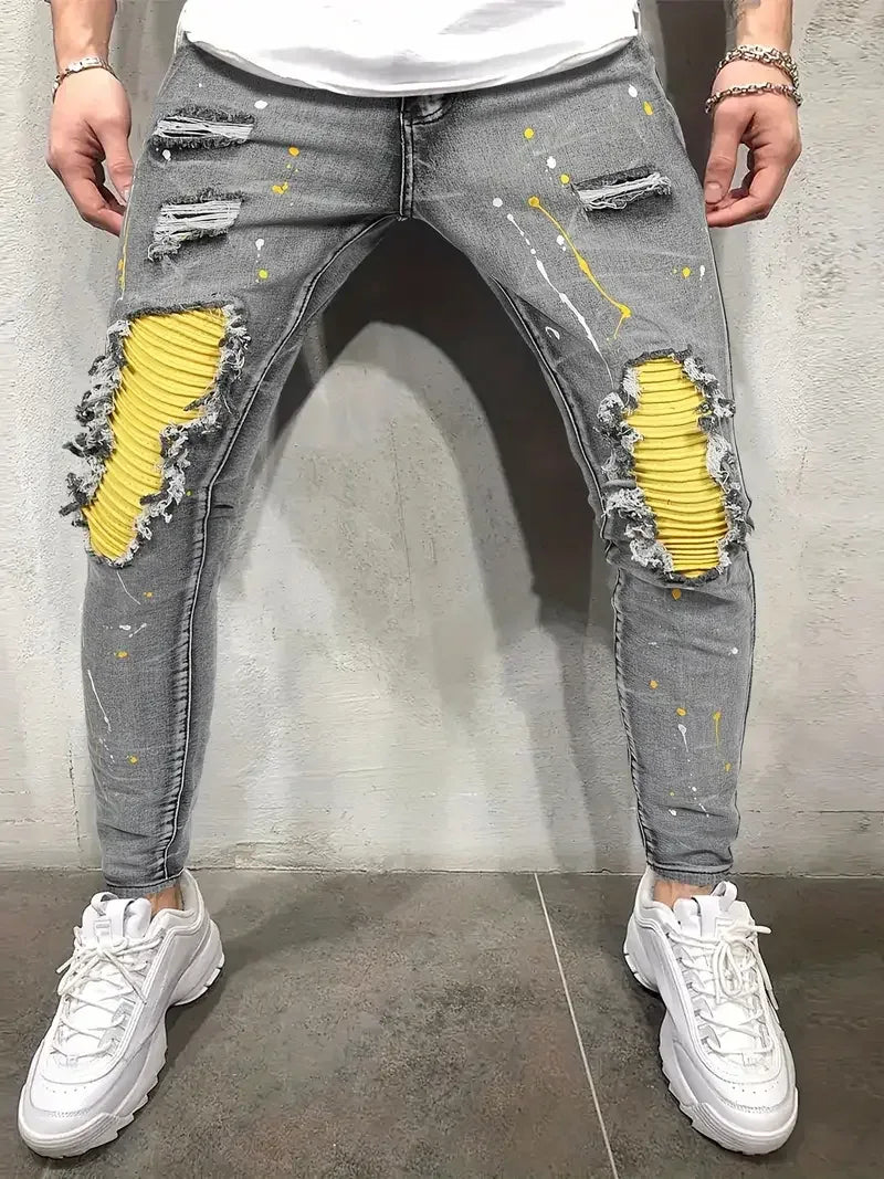 Men's Casual Creative Street Style Slim Fit Jeans - ShopHub