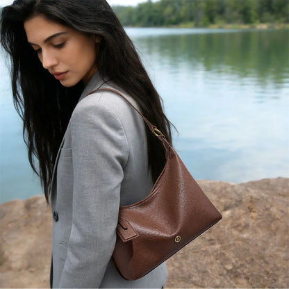 FOXER Genuine Leather Hobo Bag Lady Vintage Commuter Shoulder Bag Large Capacity Soft Leather Women Underarm Bag For Daily