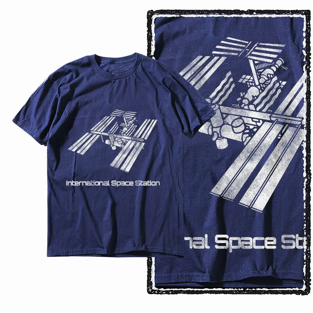 G44 NAVY Cotton Men's Cool Space Graphic T-shirt | Streetwear Big Size O-neck Men's Tee Tshirt