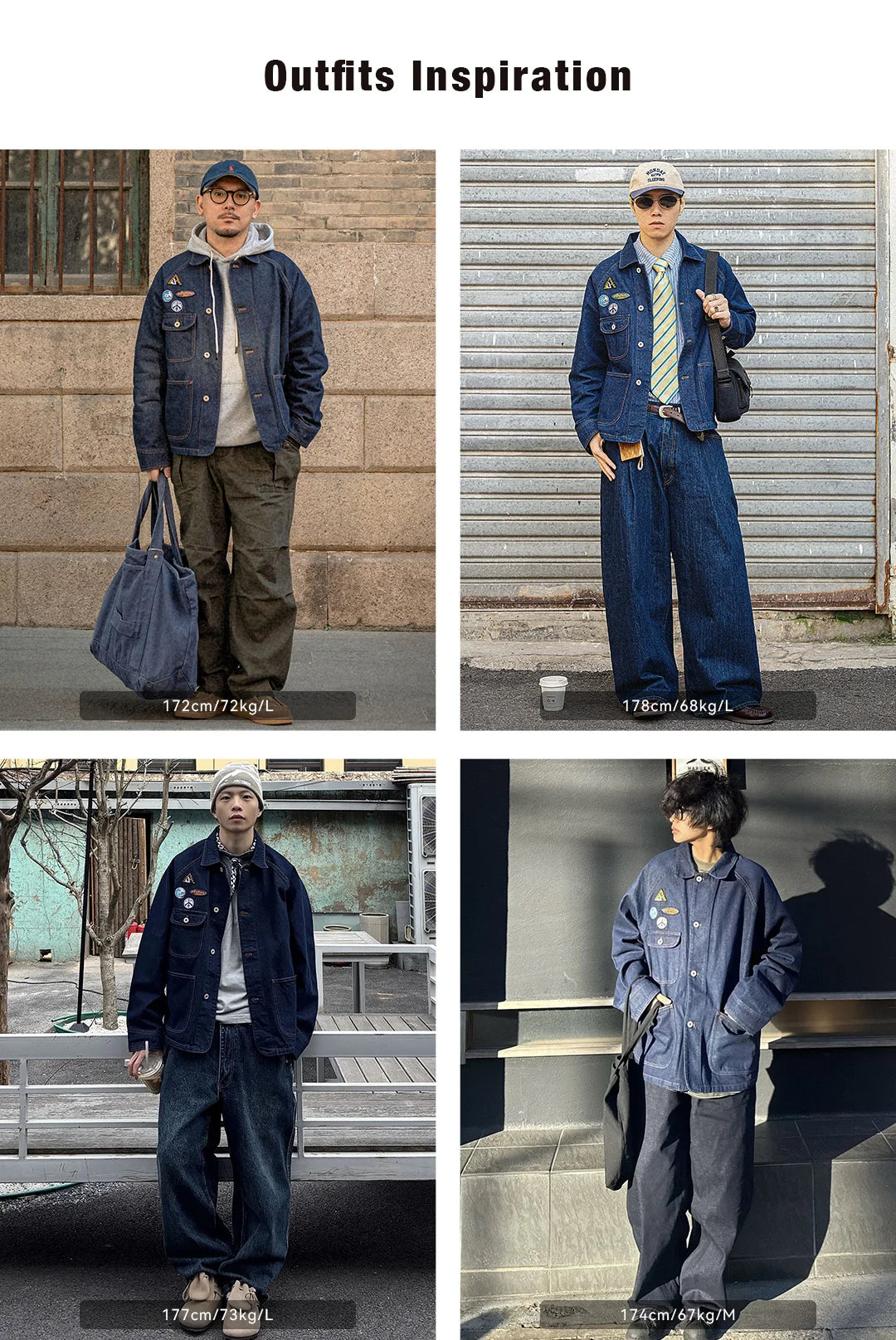 Maden Vintage Embroidered Badge 12.8oz Heavyweight Denim Jacket Washed Lapel Casual Outerwear for Men Spring and Fall Chore Coat