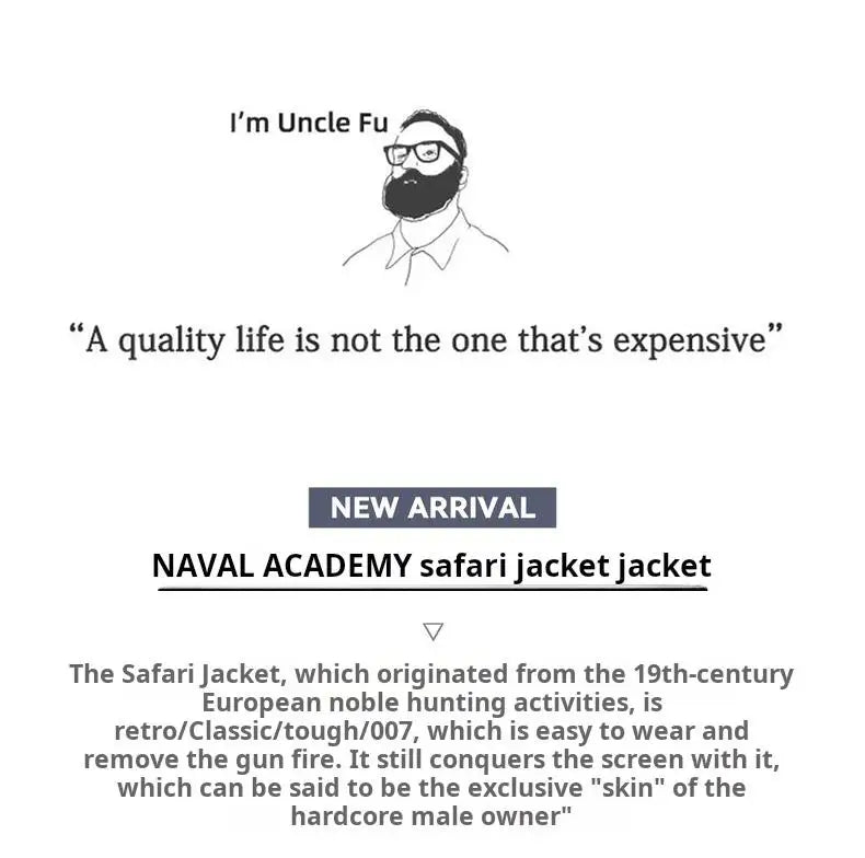 Maden Vintage Men's Blue Safari Jacket Waterproof Hunting Coat Loose Fit Windproof Contrast Collar Windbreak  for Spring Fall