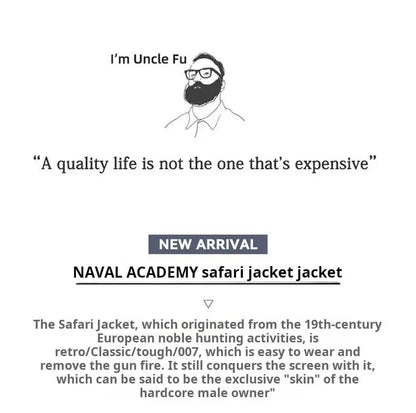 Maden Vintage Men's Blue Safari Jacket Waterproof Hunting Coat Loose Fit Windproof Contrast Collar Windbreak  for Spring Fall