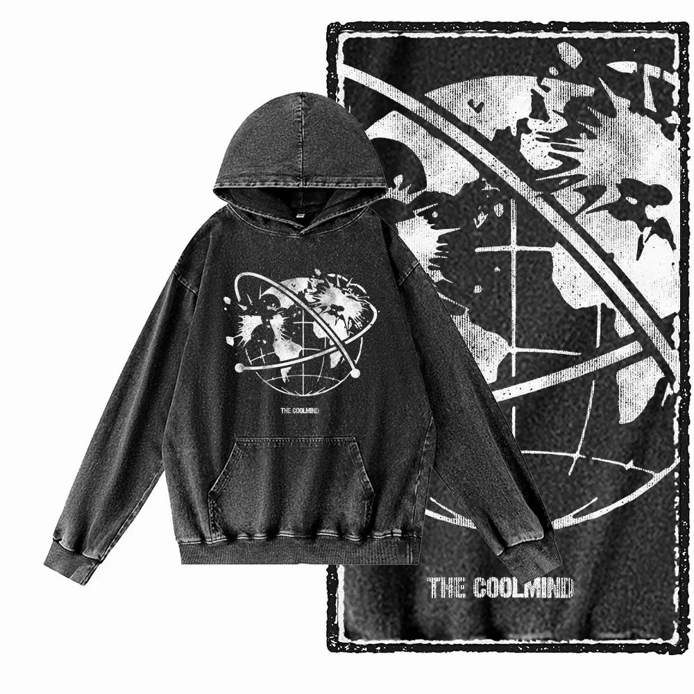 COOLMIND Acid-Washed Black Graphic Hoodie