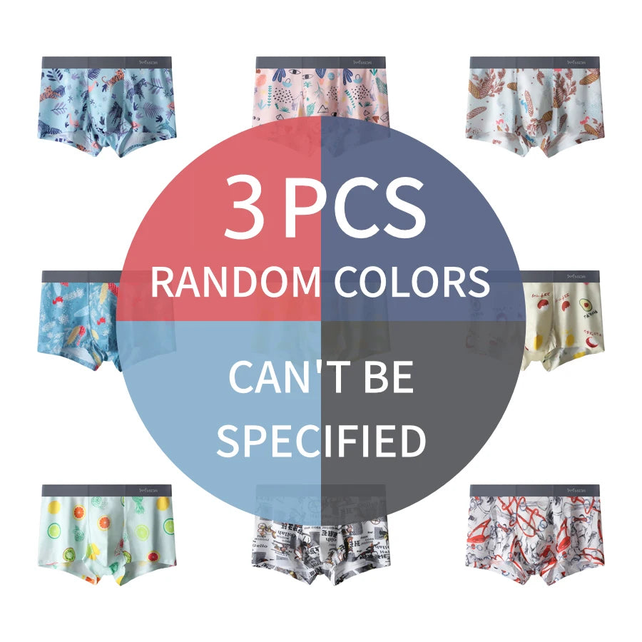 MiiOW Seamless Ice Silk Men Underwear Boxers - 3Pcs Antibacterial Silky Breathable Boxer Briefs