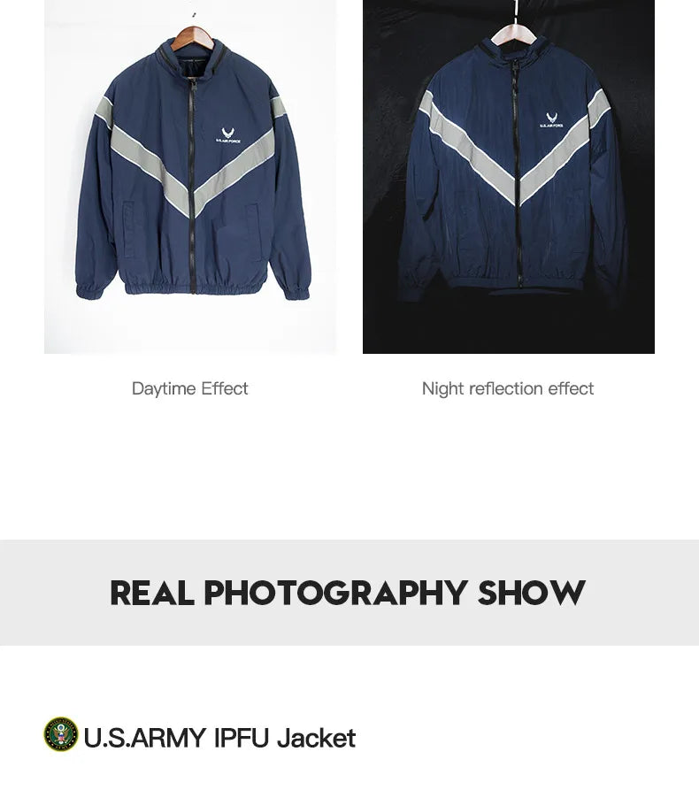 Maden Bomber Jackets For Men Vintage Training Coat Vibe Wind Reflective Hooded Quick-drying Jacket Male Blue