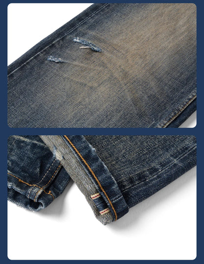 SIMWOOD High Standard Vintage Washed Selvedge Ripped Jeans