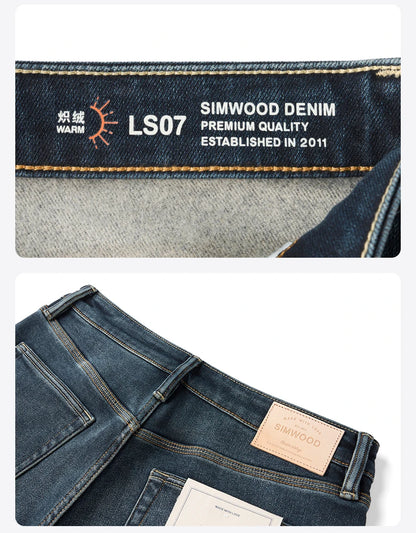 SIMWOOD 2026 Spring New 15oz Warm Micro Fleece Lining Jeans Men Loose Straight Plus Size Denim Trousers
