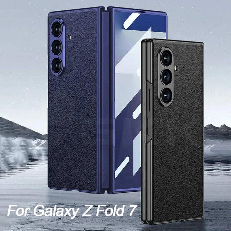 Luxury Plain PU Leather Case for Samsung Galaxy Z Fold 7 - ShopHub