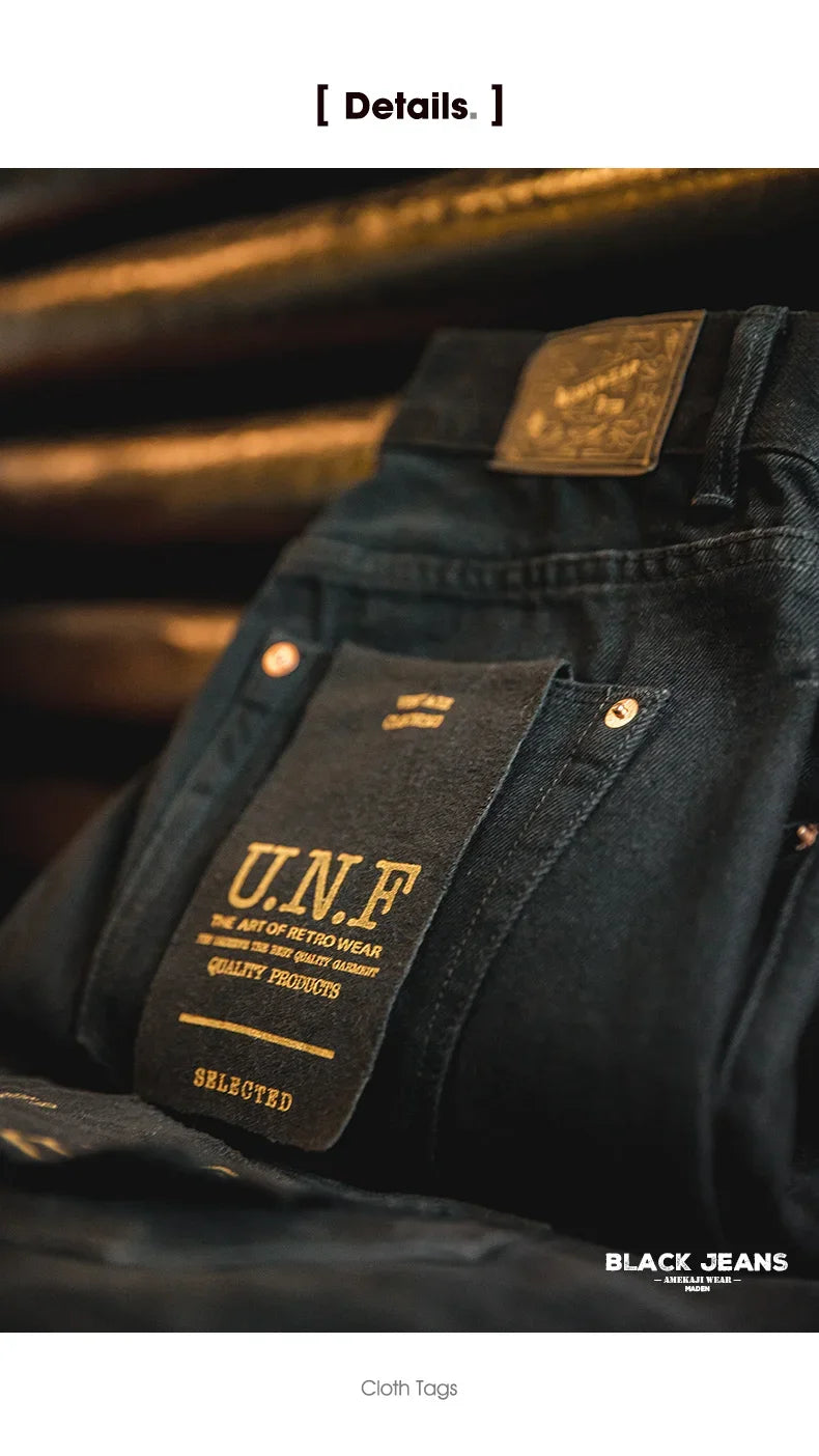 Maden Men's Vintage 12.8oz Black Washed Denim Jeans