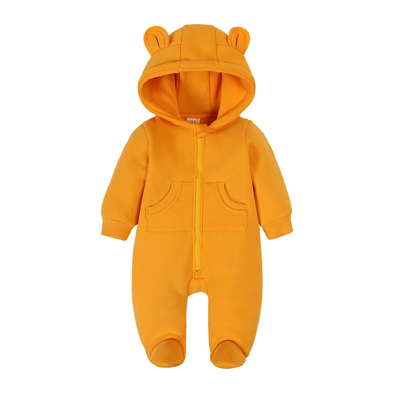 Kids Tales Teddy Trails Cotton-Blend Hooded Baby Romper