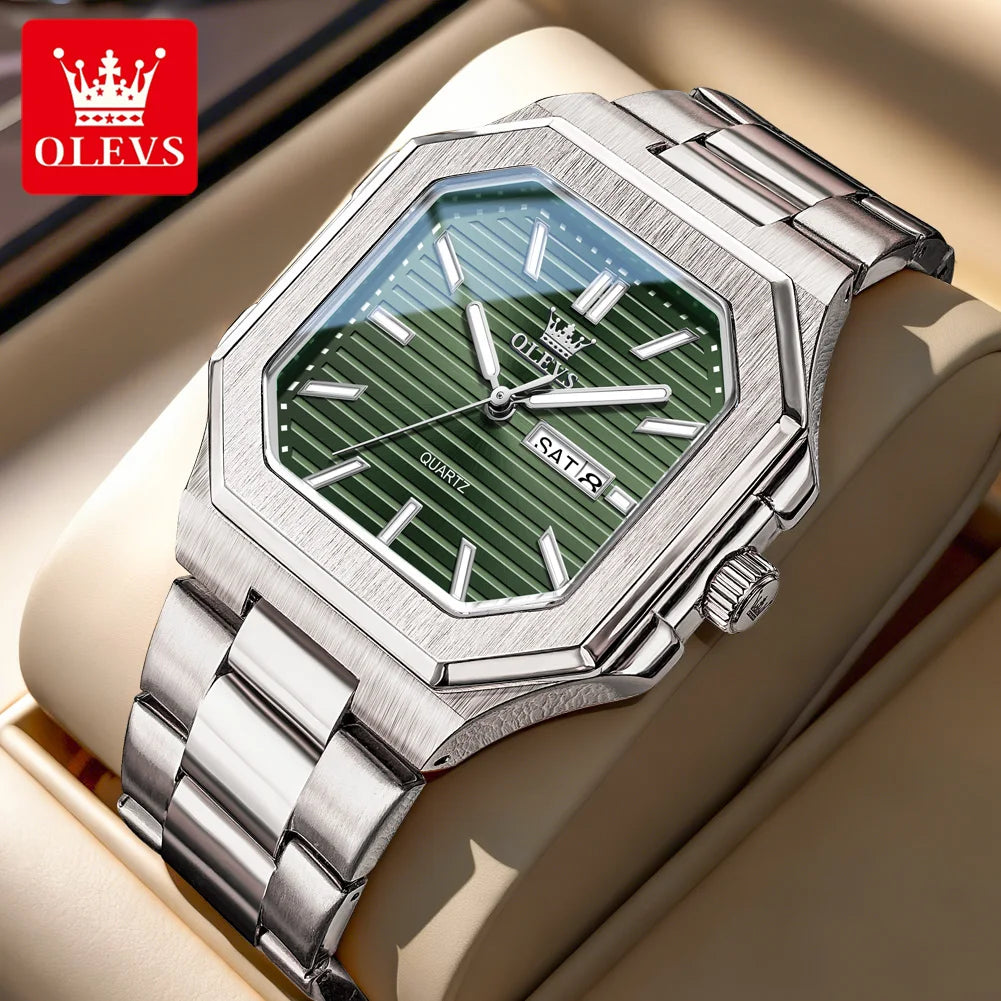 OLEVS 3731 Quartz Watch for Men with Coated Mirror, Night Light Function, Waterproof, and Calendar Window