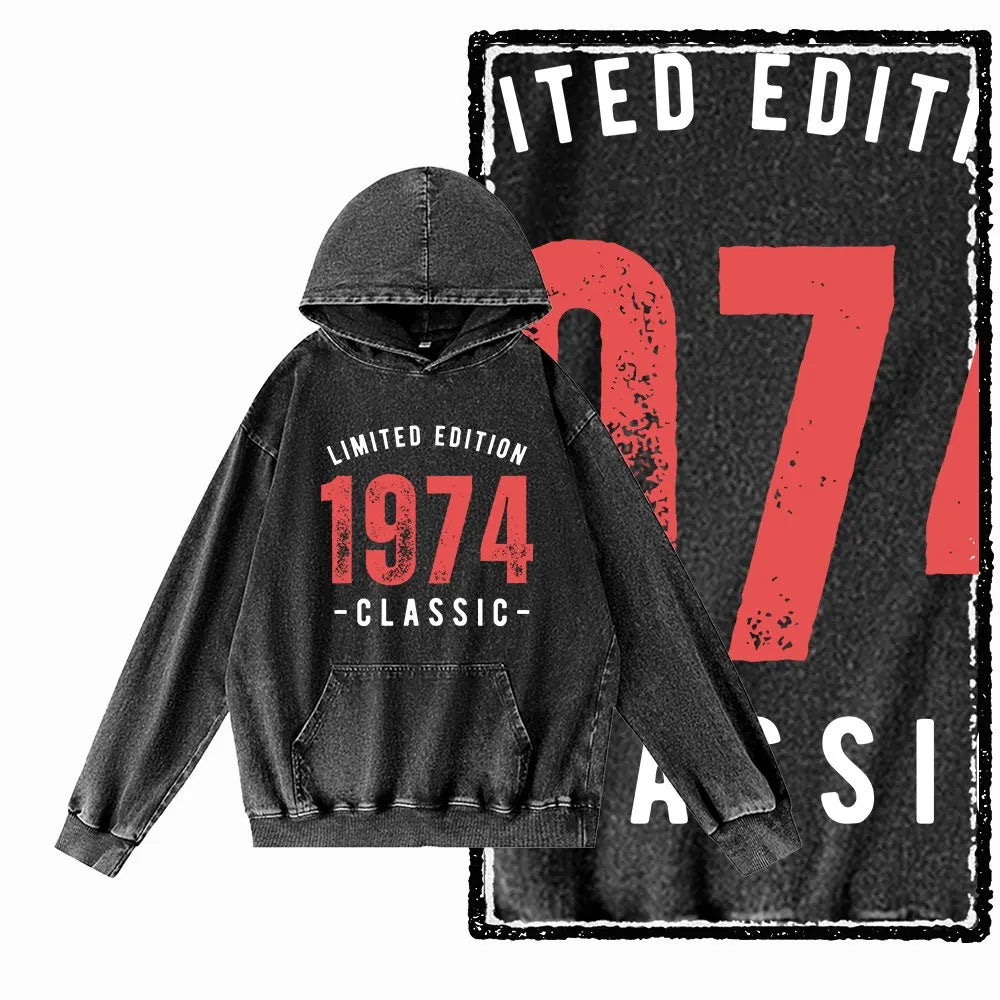 COOLMIND G21 Vintage Graphic Acid-Washed Black Hoodie