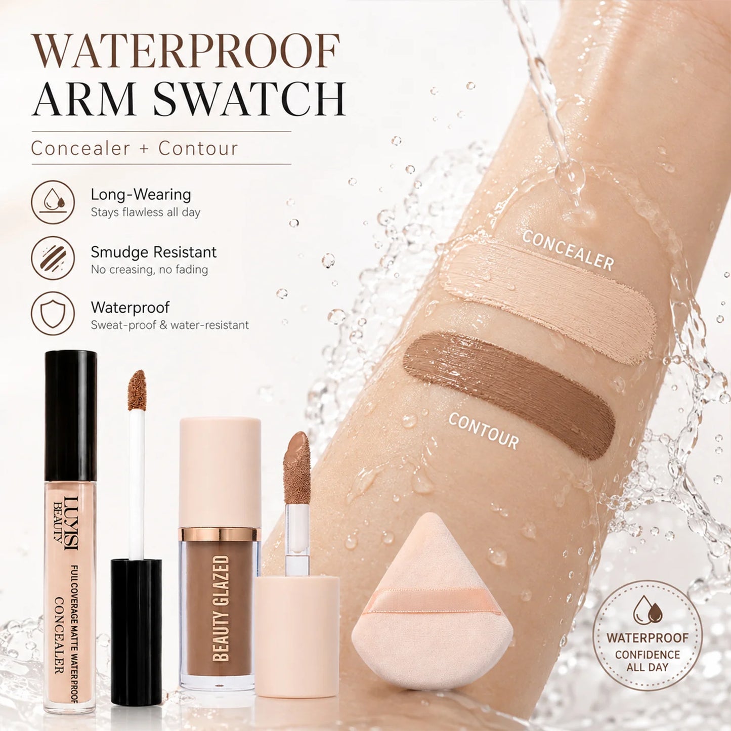 3pcs/Set Concealer + Contour Powder + Blending Puff