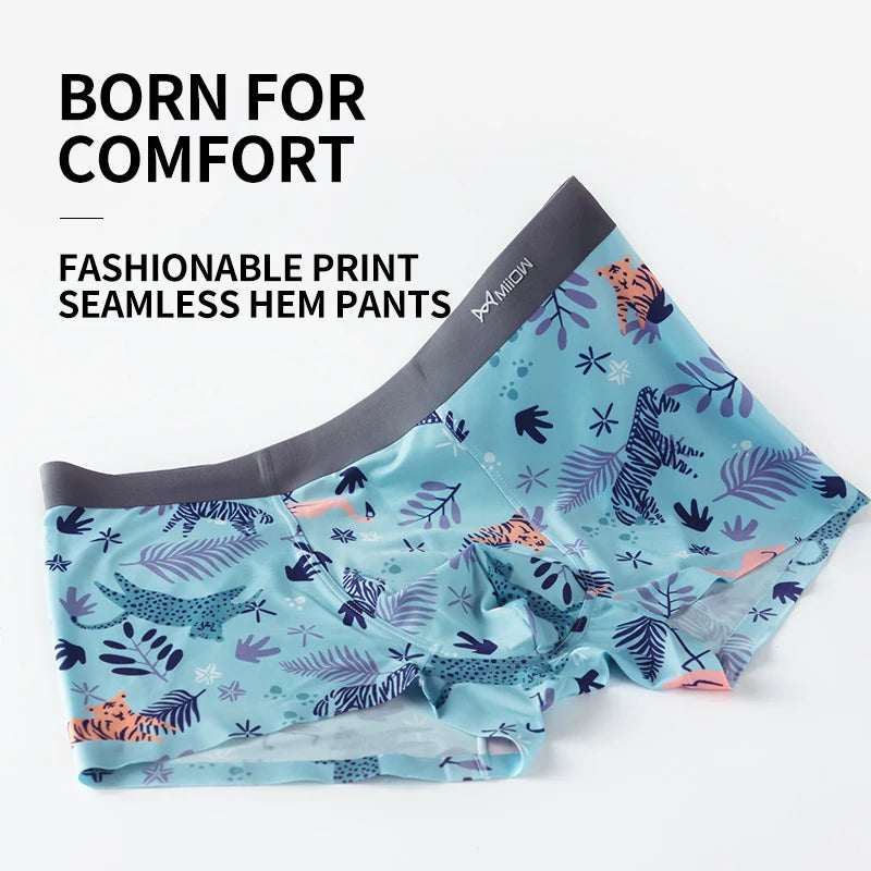 MiiOW Seamless Ice Silk Men Underwear Boxers - 3Pcs Antibacterial Silky Breathable Boxer Briefs
