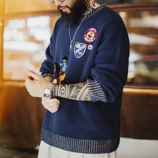 MADEN Equestrian Jacquard Crew-Neck Sweater